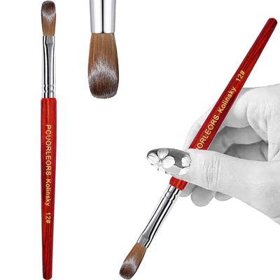 PCUORLEORS Acrylic Nail Brush with 100% Pure Kolinsky Sable Hair and Red Wood Hand, Professional Kolinsky/Gel Brush for Acrylic Application (size 12)