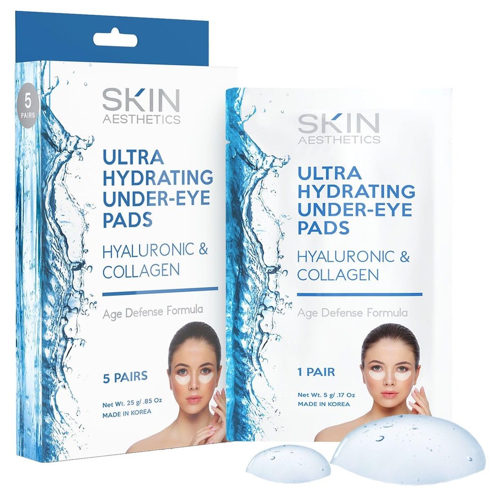 Skin Aesthetics Hyaluronic & Collagen Under Eye Patches - Reduces Puffiness, Eye Bags & Wrinkles, Ultra Hydrating - Dermatologist Tested Korean Skincare - Clean Beauty, Cruelty-Free - 5 Pairs