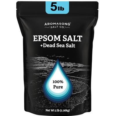 Aromasong Epsom Salt with Dead Sea Salt for Soaking - Bulk 5 Lb - 100% Pure Bath Salt, Foot & Muscle Soak