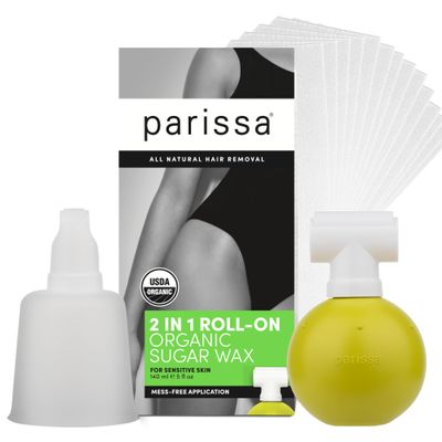 Parissa Organic Roll-On Sugar Wax | USDA Certified, 100% Natural, Gentle & Washable Formula for Sensitive Skin | At-Home Hair Removal Kit | 2 Applicator Heads, 20 Reusable Strips, 140ml (5 Fl Oz)