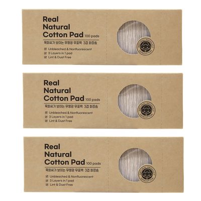 [varuza] Kbeauty Lint Free Unbleached & Non-Fluorescent 3 Layered Cotton Pads Dual(Soft & Textured) Type (300 Count (Pack of 1), Soft 3 Layers (1.96 x 2.55 in))
