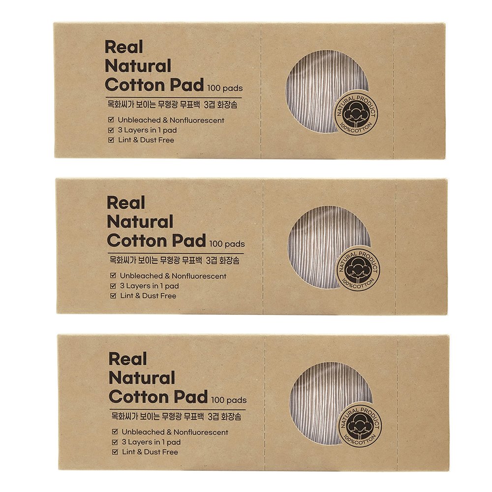[varuza] Kbeauty Lint Free Unbleached & Non-Fluorescent 3 Layered Cotton Pads Dual(Soft & Textured) Type (300 Count (Pack of 1), Soft 3 Layers (1.96 x 2.55 in))