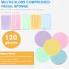 Facial Sponge Compressed Makeup Remover 120 Count Wash Pads Round Soft Face Cleansing Sponges for Woman Exfoliating Mask,Makeup Removal,Spa Cleaning,Yellow,Pink,Blue,Purple,Green view 4