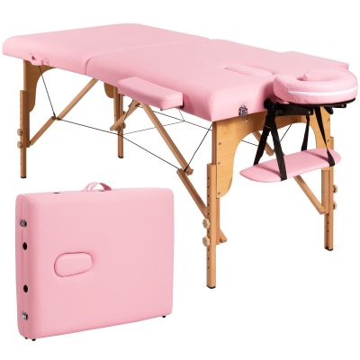 BestComfort Portable Massage Table, 84 Inch Height Adjustable, 2 Folding Massage Table Extension, Esthetician Facial Cradle Salon Bed with Carry Case (Pink)