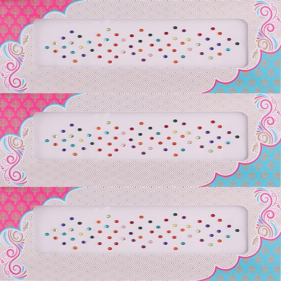 VAMA Multicolour Small Diamond Bindi kumkum Stone Sticker Different Color Bindiya tikli Set Multi Bindis for Women (Pack of 3 Sheets Small Size 2.5mm)