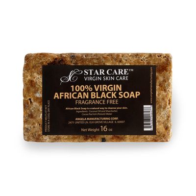 STAR CARE 100% Virgin African Black Soap with Unrefined Shea Butter  Natural Face & Body Cleanser for Clear, Healthy-Looking Skin  Traditional African Skincare (16 oz)