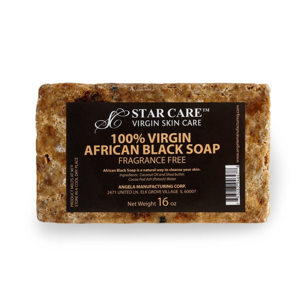 STAR CARE 100% Virgin African Black Soap with Unrefined Shea Butter  Natural Face & Body Cleanser for Clear, Healthy-Looking Skin  Traditional African Skincare (16 oz)