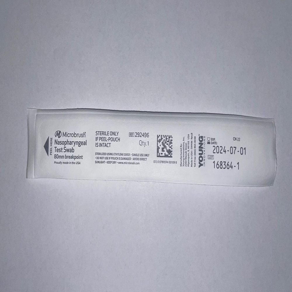 Flocked Sterile Nasopharyngeal Swab with 80 mm Break Point in Peel Pouch