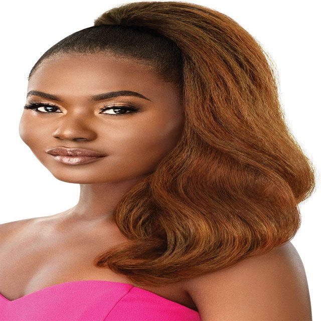 Outre Pretty Quick Pony Medium Length Straight Perm Yaki Style Heat Resistant Fiber Secure Fit w/Combs & Drawstring - NEESHA BODY WAVE 18" (DR2/HNBRN)