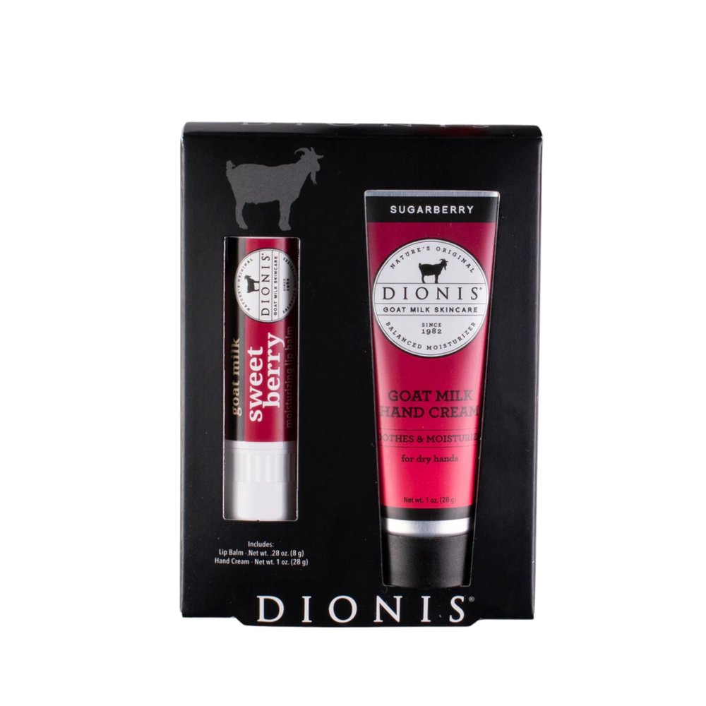 Dionis Goat Milk Skincare Berrylicious Scented Hand Cream & Lip Balm Set (1 oz and .28 oz) - Safe For Sensitive Skin, Soothes Chapped Lips and Dry Skin, Cruelty-free and Paraben-free