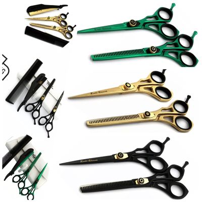 6.5 Inches Barber Scissors and Thinners - Extra Long Lasting High Grade Steel - J420 Class - All Hair Type Shears (Green Scissors)