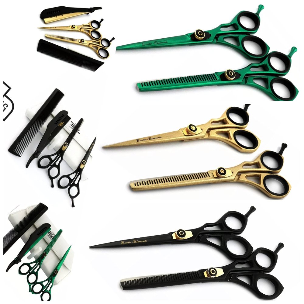 6.5 Inches Barber Scissors and Thinners - Extra Long Lasting High Grade Steel - J420 Class - All Hair Type Shears (Green Scissors)