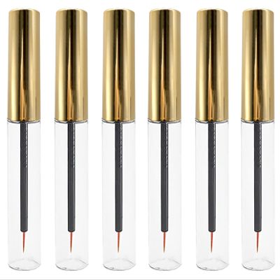 10ML Empty Plastic Eyeliner Container Clear Multi-functional Acrylic Eyelashes Mascara Tube with Gold Cap Refillable Liquid Storage Holder Bottle for DIY Eyelash Growth Oil, Eye Gloss Liquid, 6 Pack
