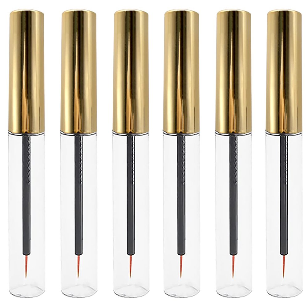 10ML Empty Plastic Eyeliner Container Clear Multi-functional Acrylic Eyelashes Mascara Tube with Gold Cap Refillable Liquid Storage Holder Bottle for DIY Eyelash Growth Oil, Eye Gloss Liquid, 6 Pack
