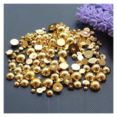 Silver Golden Half Round Flatback Resin ABS Pearl Beads for DIY Nail Art Decoration Phone Decoration 100pcs-200pcs (Color : Golden, Size : 5mm 200pcs)