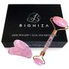 Bighiza Jade Roller and Gua Sha Face Roller Tool Set, Rose Quartz Roller with Real Flower Handle, Anti Aging, Noiseless, Relax Relieve Fine Lines and Wrinkles for Face, Eyes, Neck, Muscle Relaxing view 1