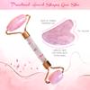 Bighiza Jade Roller and Gua Sha Face Roller Tool Set, Rose Quartz Roller with Real Flower Handle, Anti Aging, Noiseless, Relax Relieve Fine Lines and Wrinkles for Face, Eyes, Neck, Muscle Relaxing view 3