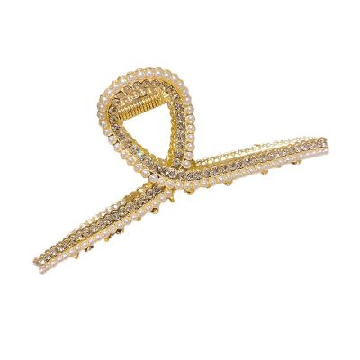 1PC Large Metal Rhinestones Hair Claw Clips for Women 4.5 Inch Imitation Pearl Golden Hair Claw Clips Strong Hairpins Hair Crab Claws
