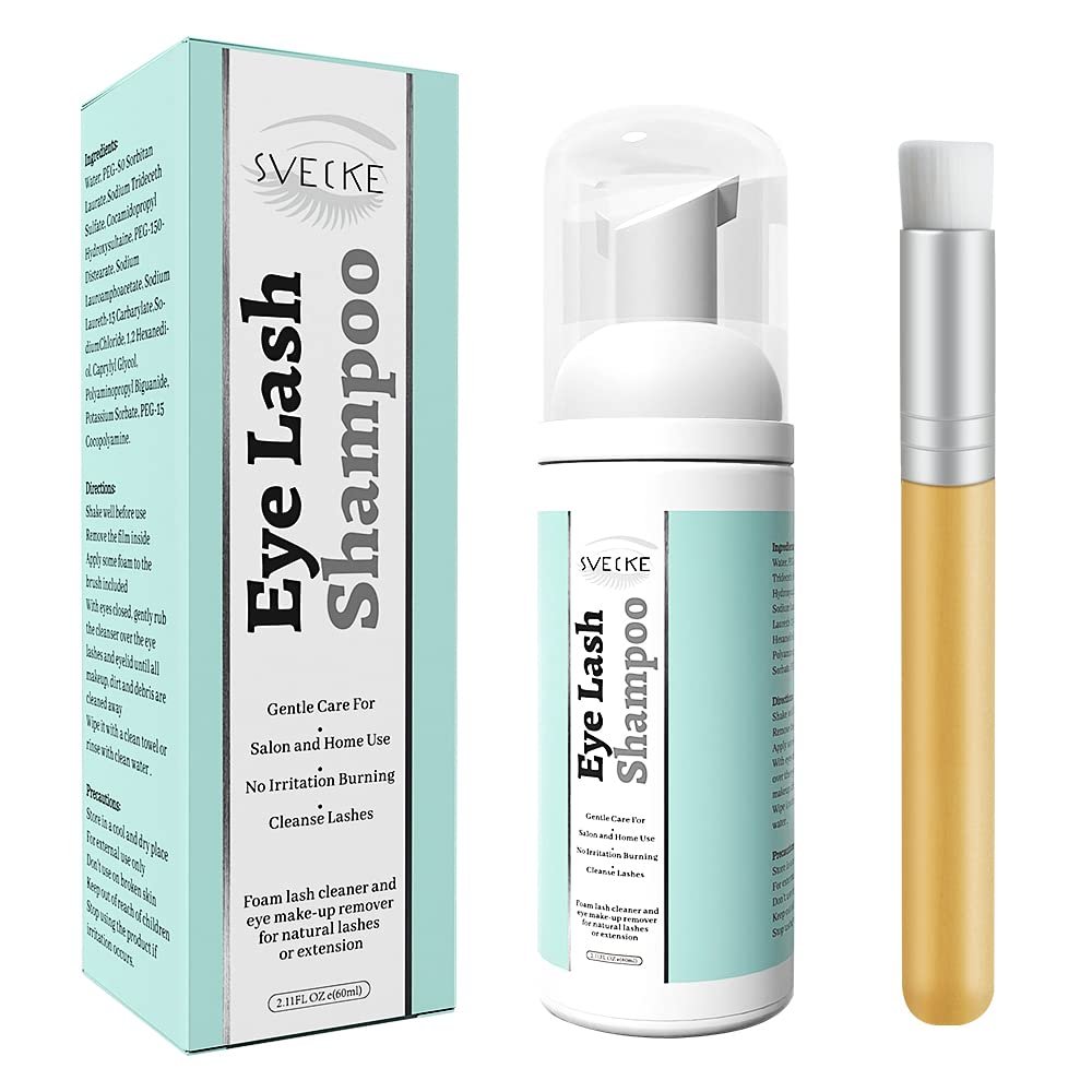Eyelash Shampoo for Lash Extensions Kit, Prolong Lash Cleanser with Brush, Safe Eyelid Cleaner for Salon Home Use 2 fl.oz