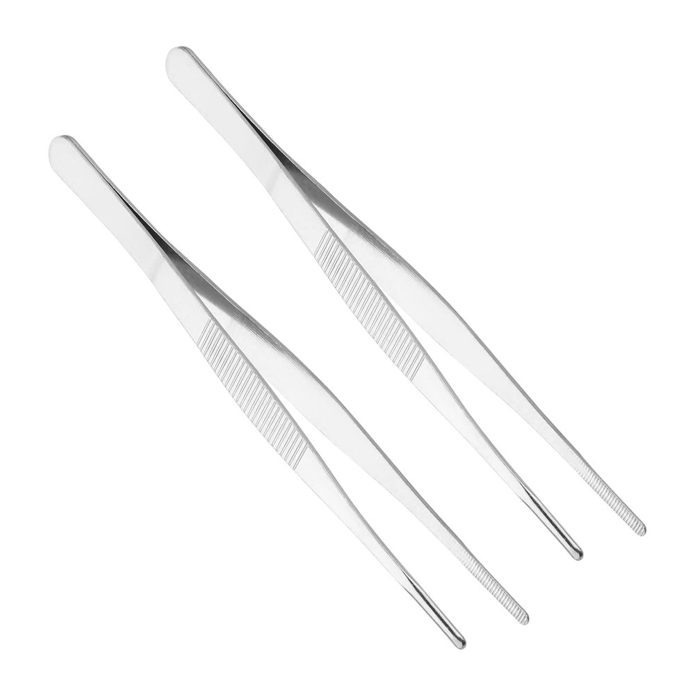 Heyiarbeit 2pcs 7-Inch Lenght Stainless Steel Straight Blunt Tweezers with Serrated Tip Daily Garden Tool