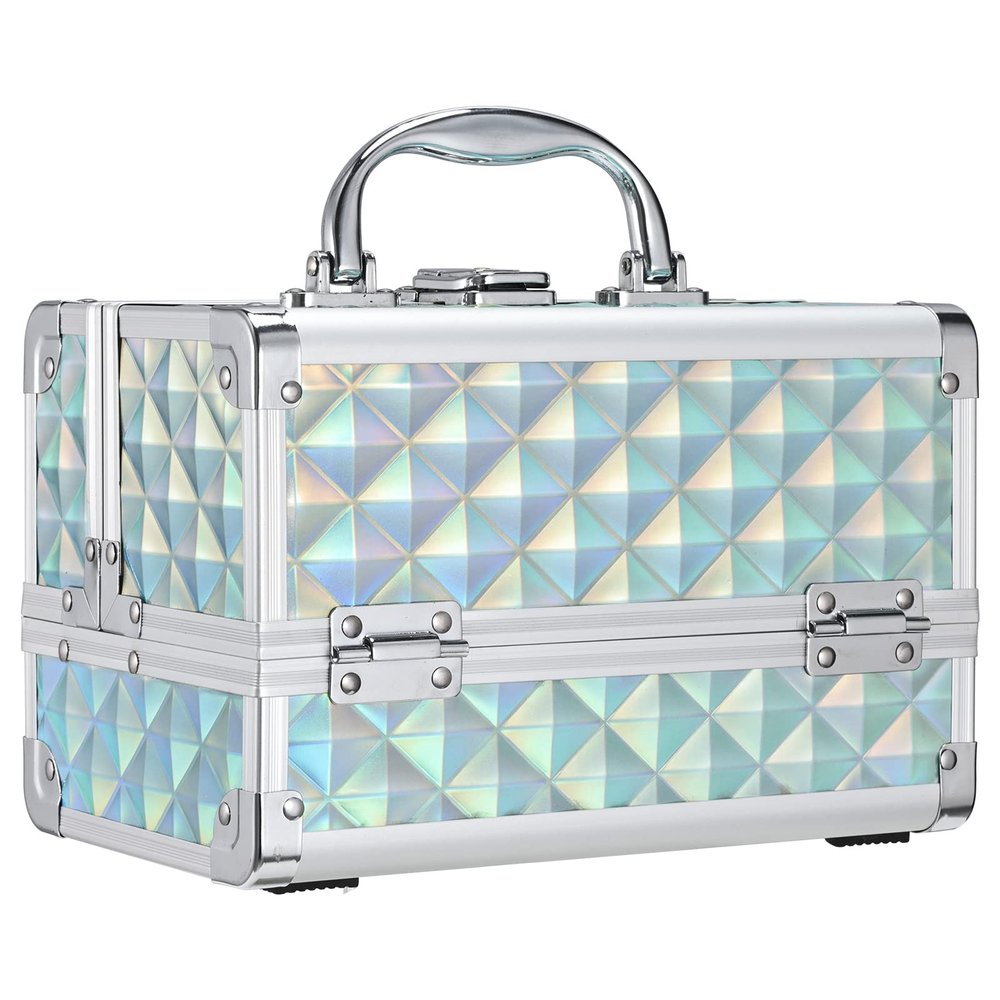 FRENESSA Makeup Case Portable Makeup Box Organizer Travel Cosmetic Case Storage with Mirror Locking Make Up Cases Organizers and Storage for Girls Nail Supplies Cosmetology Case Vanity Case Blue
