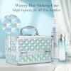 FRENESSA Makeup Case Portable Makeup Box Organizer Travel Cosmetic Case Storage with Mirror Locking Make Up Cases Organizers and Storage for Girls Nail Supplies Cosmetology Case Vanity Case Blue view 2