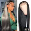 GIESWY Straight Lace Front Wigs Human Hair 13x4 HD Transparent Lace Front Wigs Pre Plucked with Baby Hair 150% Density Brazilian Virgin Lace Frontal Wigs for Black Women Natural Color 22inch view 1