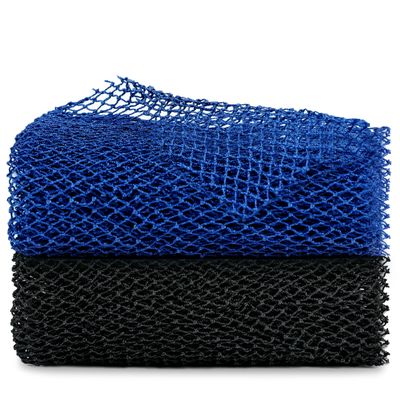 African Net Sponge, 2 Pieces Exfoliating Premium Nylon Bathing/Wash Net for Daily Back Body Scrub Scrubber Shower Net (Black, Blue)