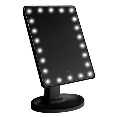 SMSOM Makeup Mirror, Makeup Vanity Mirror, Makeup Mirror with LED Lights, 360Rotation Tabletop Cosmetic Mirror, USB Rechargeable, Suitable for Bathroom, Room (Color : Black)