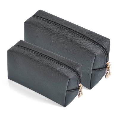 2pcc set PU Leather Cosmetic Bag for Women Minimalism Makeup Bag for Daily Use Portable Storage Purse Small Neat Cosmetic Pouch Water-resistant Toiletry Bag for Travel (Black)