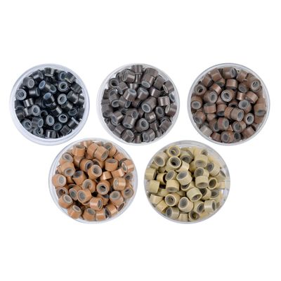 Hair Extentions Micro Rings Link Beads With Free Pulling Hook, 500pcs Per Bottle 5mm Silicone Lined Beads for Human Hair Extensions Tools Kits Multi colored (500pcs With Pulling Hook, Mixed 5 Colors)