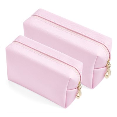 2pcc set PU Leather Cosmetic Bag for Women Minimalism Makeup Bag for Daily Use Portable Storage Purse Small Neat Cosmetic Pouch Water-resistant Toiletry Bag for Travel (Voilet Pink)