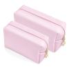 2pcc set PU Leather Cosmetic Bag for Women Minimalism Makeup Bag for Daily Use Portable Storage Purse Small Neat Cosmetic Pouch Water-resistant Toiletry Bag for Travel (Voilet Pink) view 1