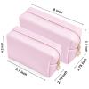 2pcc set PU Leather Cosmetic Bag for Women Minimalism Makeup Bag for Daily Use Portable Storage Purse Small Neat Cosmetic Pouch Water-resistant Toiletry Bag for Travel (Voilet Pink) view 2