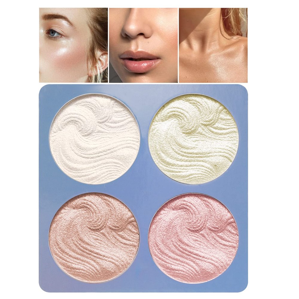 Boobeen Highlighter Palette - Powder Shimmer Highlighter Makeup Facial Illuminator Bronzer Palette - Waterproof Long Lasting