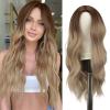 FESHFEN Long Ombre Blonde Wigs for Women, 24 inch Middle Parting Synthetic Wavy Wig for Daily Party, Ombre Brown to Blonde view 1
