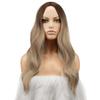FESHFEN Long Ombre Blonde Wigs for Women, 24 inch Middle Parting Synthetic Wavy Wig for Daily Party, Ombre Brown to Blonde view 2