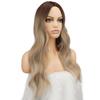 FESHFEN Long Ombre Blonde Wigs for Women, 24 inch Middle Parting Synthetic Wavy Wig for Daily Party, Ombre Brown to Blonde view 4
