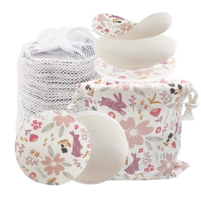 Handmade by AVO - Reusable Pads, Makeup Remover, Organic Cotton Rounds, Pads Facial Rounds Fabric Pouch Laundry Bag (Pink Rabbit)