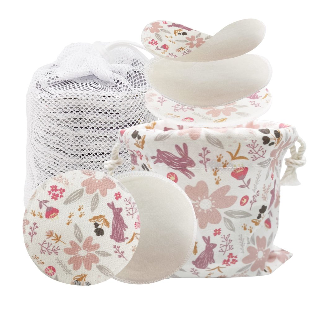 Handmade by AVO - Reusable Pads, Makeup Remover, Organic Cotton Rounds, Pads Facial Rounds Fabric Pouch Laundry Bag (Pink Rabbit)