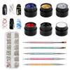 Vtrem 6 Colors 8ML Spider Gel Set with 5 PCs Double Ended Point Drill Drawing Brush Pen Nail Rhinestones Matrix Gel with Gel Paint Design Nail Art Kit Wire Drawing Purple Green Nail view 1