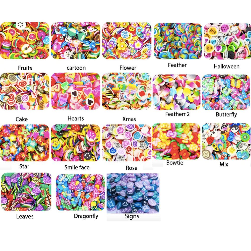 Guirongxin 9000pcs Mixed 18 Styles New 3D Polymer Clay Tiny Fimo Fruit Slices Nail Art DIY Designs Nail Art Decorations Wholesale Slime fillers