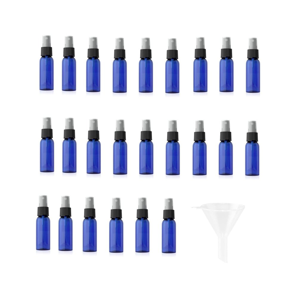 SHUILING 1oz Small Spray Bottle, Blue Empty Refillable Fine Mist Spray Bottles Mini Travel Bottle Set, Sprayer Bottles Cosmetic Liquid Containers Liquid for Essential Oils, with Funnel (24PCS)