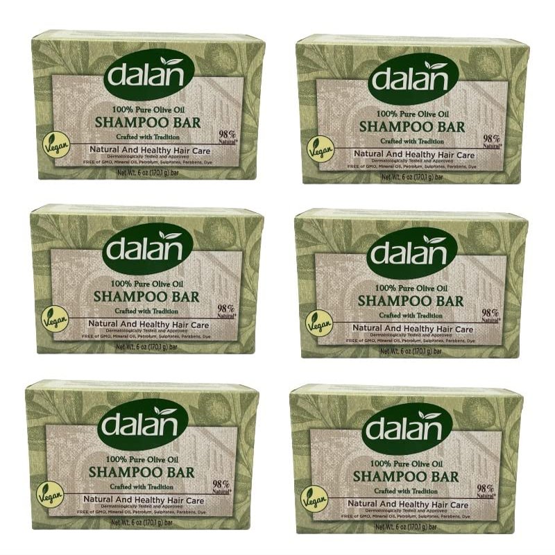 Dalan 100% Pure Olive Oil Shampoo Bar 6oz/170g - Free of GMO, Mineral Oil, Petrolum, Sulphates, Parabens, Dye - Natural And Healthy Hair Care (6 Pack)
