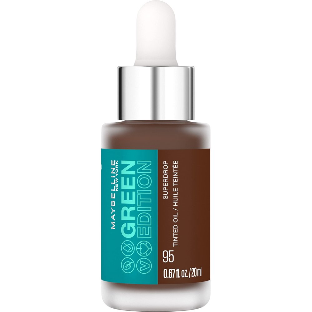 Maybelline Green Edition Superdrop Tinted Oil Base Makeup, Adjustable Natural Coverage Foundation Formulated With Jojoba & Marula Oil, 95, 1 Count