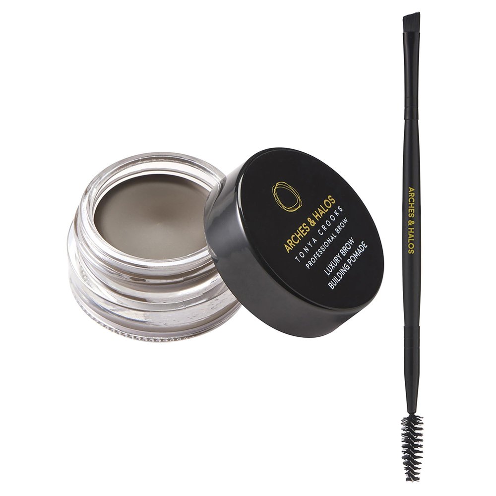 Arches & Halos Brow Sculpting Set - Dual Ended Brush With Brow Building Pomade In Neutral Brown - Define, Brush And Blend Brows - Easily Fill, Sculpt Sleek Eyebrows - Vegan, Cruelty Free Makeup - 2 Pc
