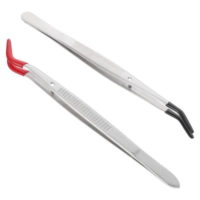 2pcs Tweezers Stamp Tongs Beading Jewelry Small Kitchen Bejeweled Kit Black Suits Eyelash Tool Hair Remover Tool Kids Suit Eyelash Tweezer Fish Bone Pointy Stainless Steel Child