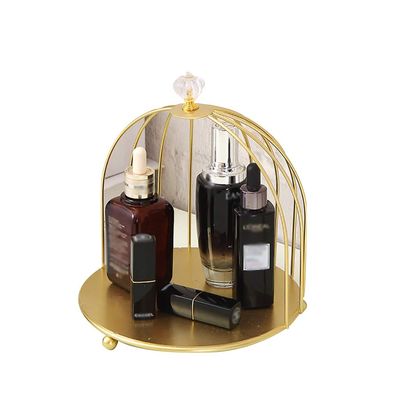 ASFD Makeup Case Vanity Makeup Organizer Cosmetic Storage 2 Layers Iron Makeup Holder Shelf Cosmetic Display Cases Gold Organizer for Drawer (Color : Gold B)
