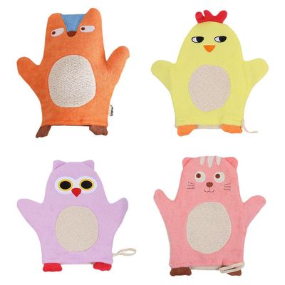 Towels 4pcs Cartoon Bath Shower Gloves Bath Sponge Animal- Design Bathing Mitt Loofah Soft Wash Sponge Body Scrubber for Body Scrub