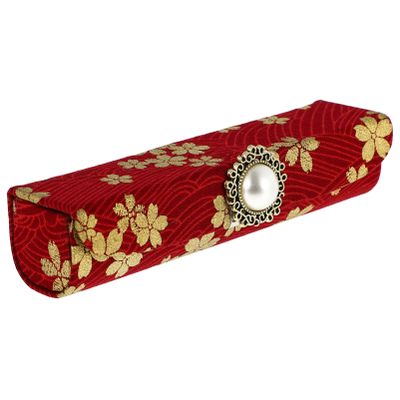 Lurrose Floral Lipstick Case Holder, Fluff Portable Lipstick Holder Lipstick Storage Containers Cosmetic Storage Kit Lipstick Holder with Mirror for Purse, 1pc (Red)